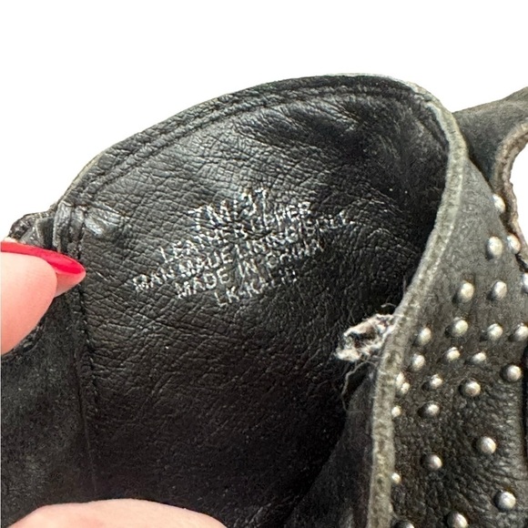 Lucky Brand Kalie Black suede Studded Boho Zip Up Leather Moto Biker Ankle Boots - Picture 7 of 8